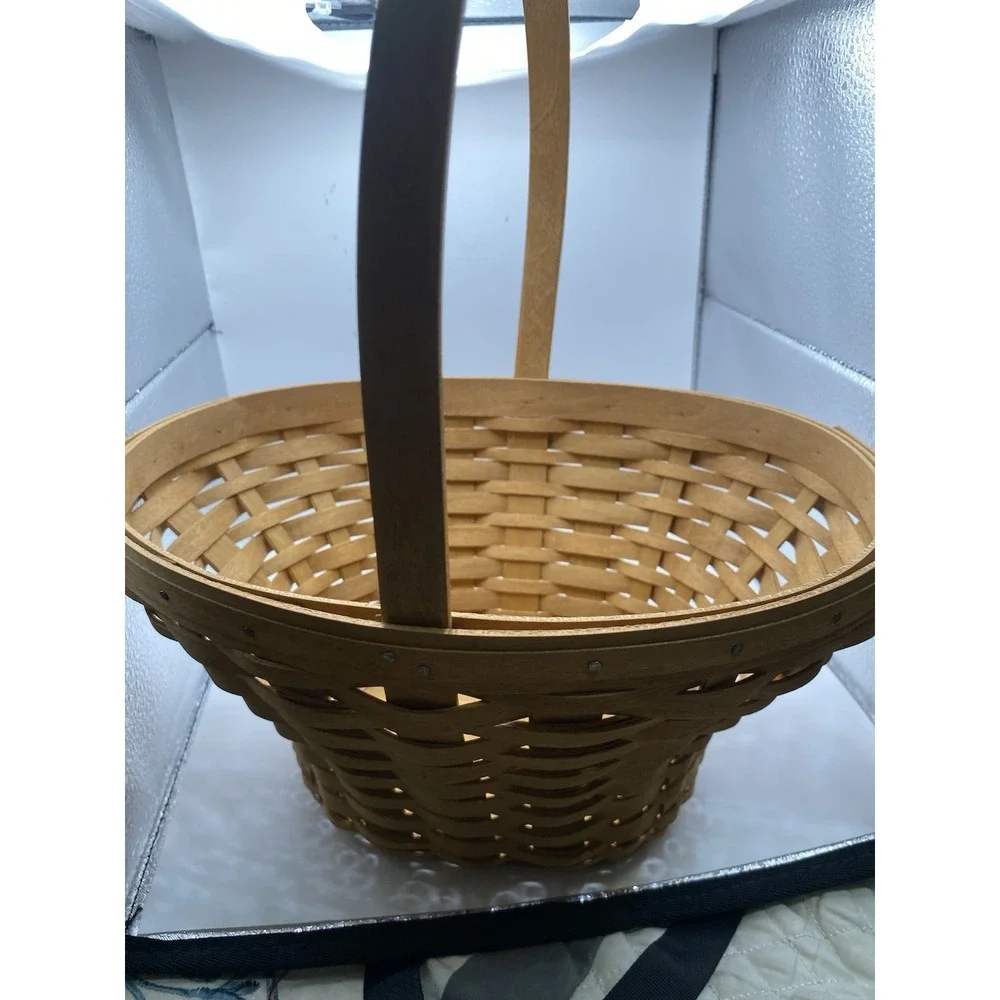 VTG Longaberger Basket Fruit Gathering Style Woven Wooden Design Woven Handle